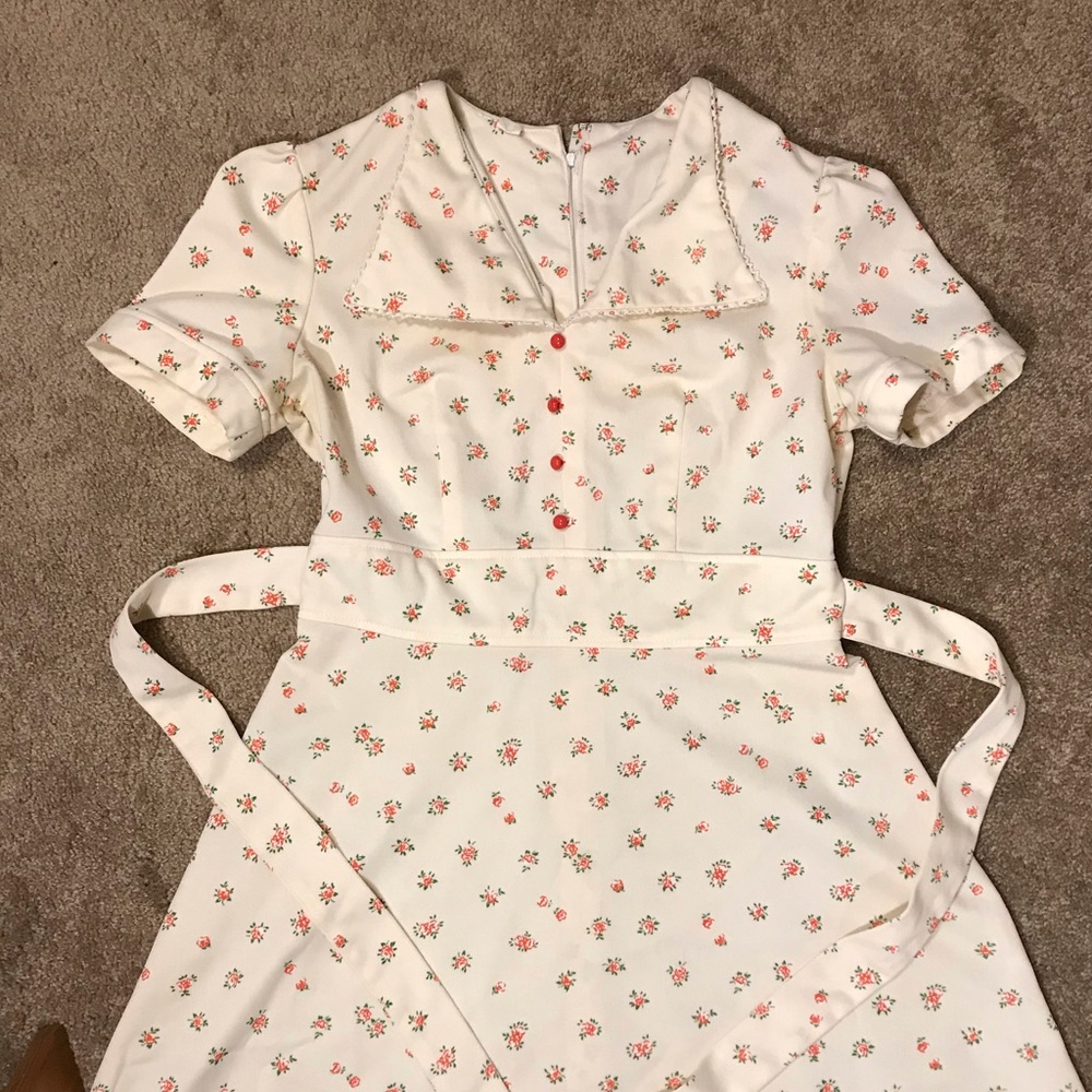 70s Pointed Collar Floral Cottage Core Mini Dress